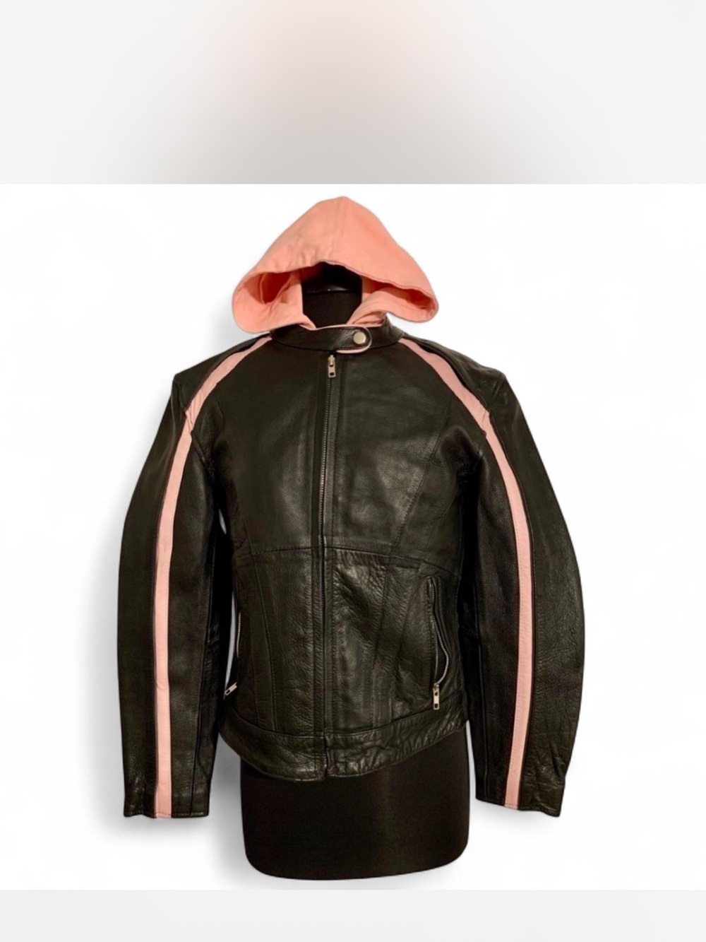 Genuine Leather motorcycle Jacket women’s coat double layer hooded heavy jacket